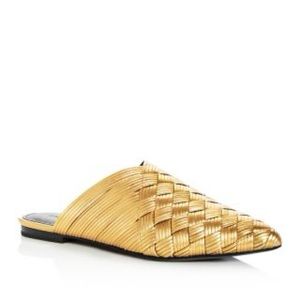 Sigerson Morrison Dava Woven Leather Pointed Toe Mules Gold